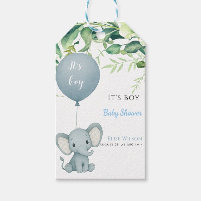 Étiquettes-cadeau C'est mon garçon ! Petit bébé éléphant mignon avec (Devant)