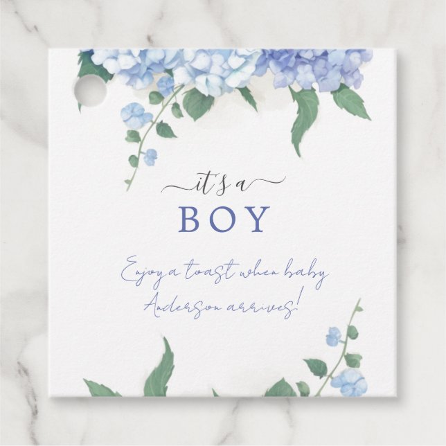 Étiquettes Cadeau C'est un Baby shower botanique d'Hydrangée Bleue G (Devant)