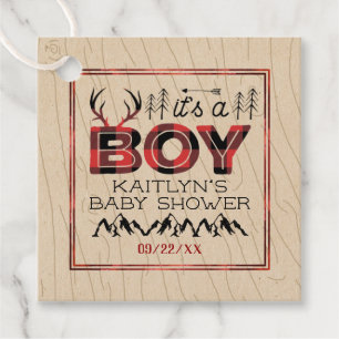 Étiquettes Cadeau C'est un garçon ! Baby shower de bûcheron rustique