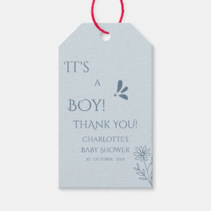 Étiquettes-cadeau C'est un garçon ! Minimalisme Baby Shower Bleu Pas
