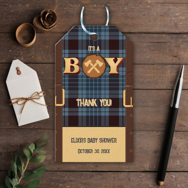 Étiquettes-cadeau C'est un garçon Rustic Lumberjack Flannel Baby sho (Créateur téléchargé)