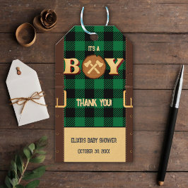 Étiquettes-cadeau C'est un garçon Rustic Lumberjack Flannel Baby sho