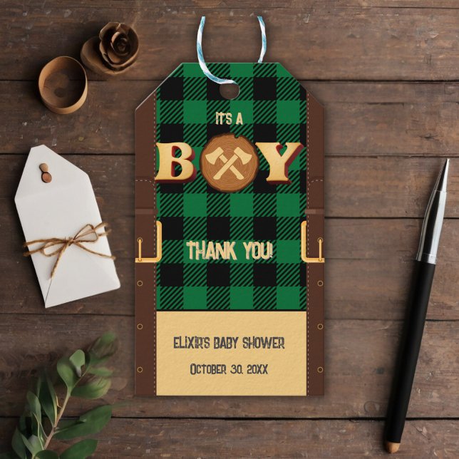 Étiquettes-cadeau C'est un garçon Rustic Lumberjack Flannel Baby sho (Créateur téléchargé)