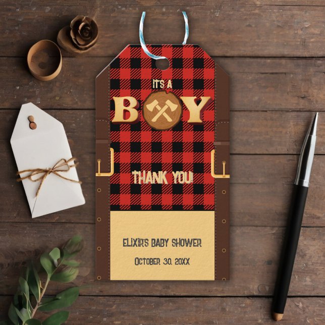 Étiquettes-cadeau C'est un garçon Rustic Lumberjack Flannel Baby sho (Créateur téléchargé)