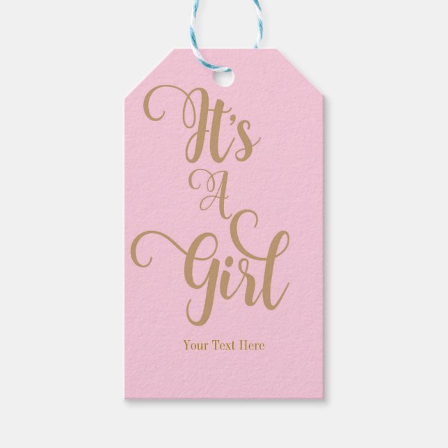 Étiquettes-cadeau C'est une fille Baby shower rose & or personnalisé (Devant)