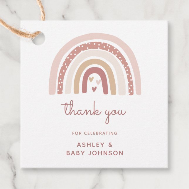 Étiquettes Cadeau C'est une fille Boho Rainbow Baby shower Merci (Devant)