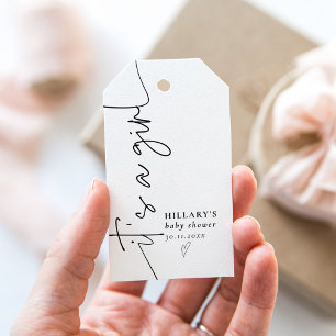 Étiquettes-cadeau C'est une fille Elegant Calligraphy Baby shower