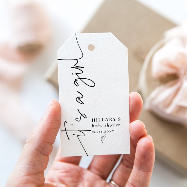 Étiquettes-cadeau C'est une fille Élégante Fête de Bébé Calligraphie (Créateur téléchargé)