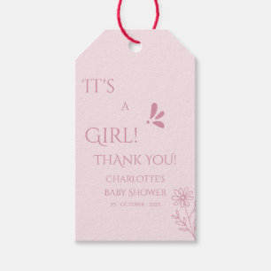 Étiquettes-cadeau C'est une fille ! Minimalisme Baby Shower Rose Pas