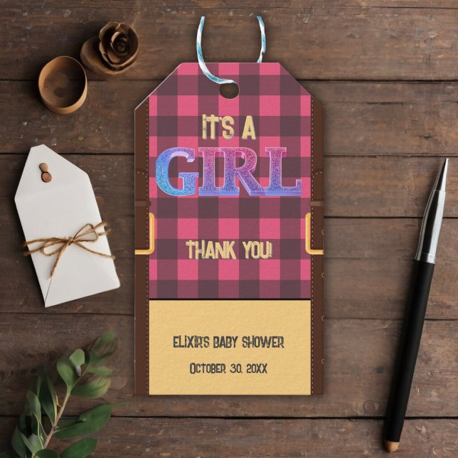 Étiquettes-cadeau C'est une fille Rustic Lumberjack Flannel Baby sho (Créateur téléchargé)