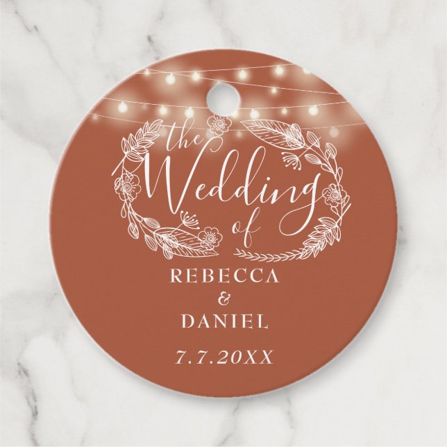 Étiquettes Cadeau Chaîne Lights Floral Terracotta Mariage (Devant)