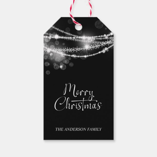 Étiquettes-cadeau Chaîne Lights Noir Noël (Devant)