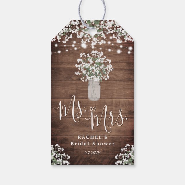 Étiquettes-cadeau Chaîne rustique Lights Mason Jar Fête des mariées  (Dos)
