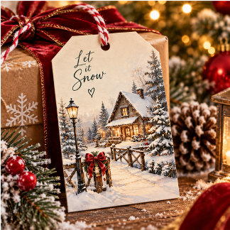 Étiquettes-cadeau Chalet de Noël Cosy Laissez Tomber la Neige Étique