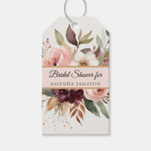 Étiquettes-cadeau Chalet Feuillu Cottagecore Bourgogne Rose Fête de