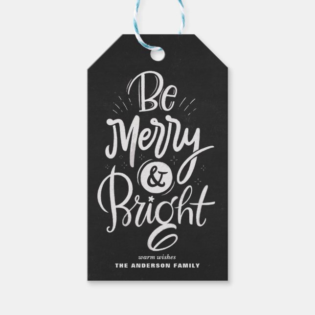 Étiquettes-cadeau Chalkboard Be Joyeux and Bright Letters Christmas (Devant)