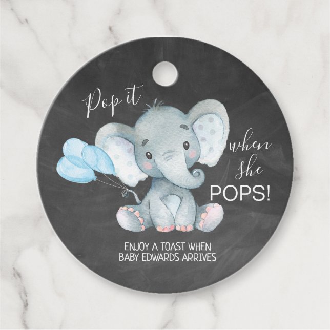 Étiquettes Cadeau Chalkboard Elephant Baby shower Pop It (Devant)