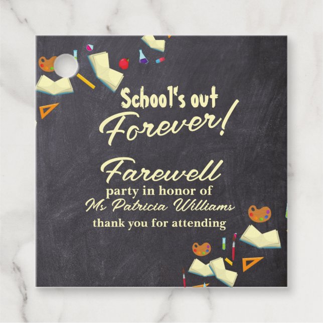 Étiquettes Cadeau Chalkboard Farewell Retraité Teacher Party (Devant)