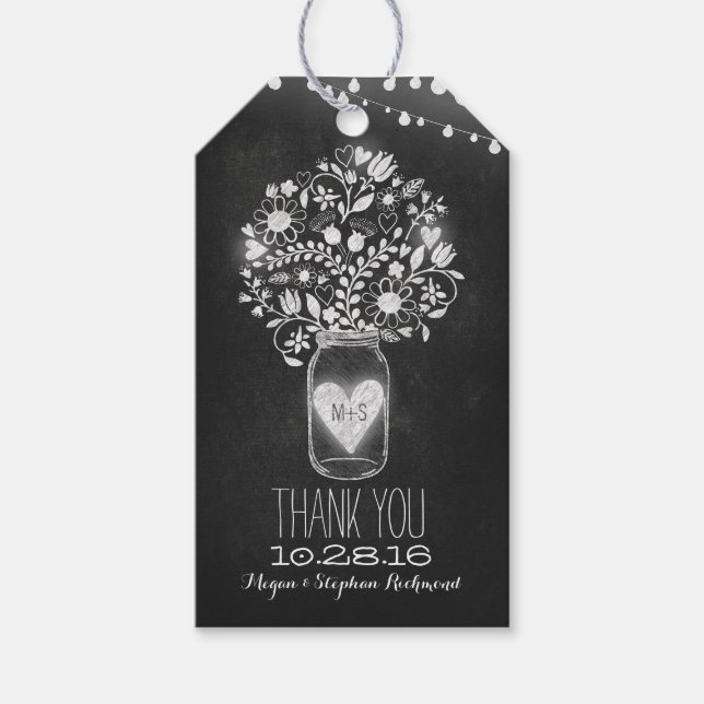 Étiquettes-cadeau Chalkboard Mason Jar Mariage Merci  (Devant)