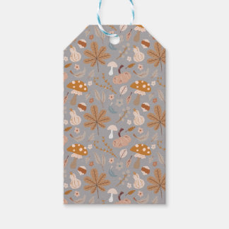 Étiquettes-cadeau Champ Citrouille d'automne avec feuilles et champi