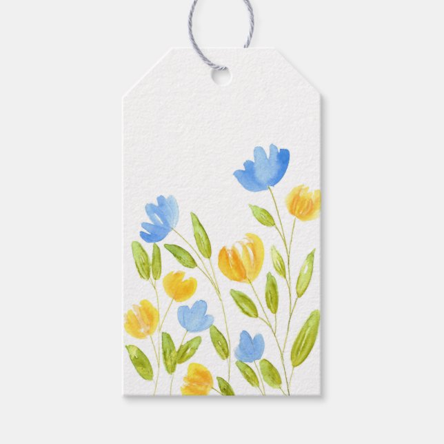 Étiquettes-cadeau Champ de fleurs bleu jaune (Devant)