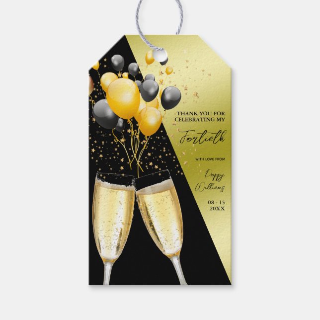 Étiquettes-cadeau Champagne & Ballons 40e anniversaire (Devant)