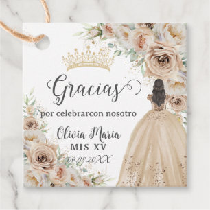 Étiquettes Cadeau Champagne Crème Beige Floral Princesse Quinceañera