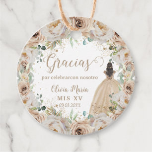 Étiquettes Cadeau Champagne Crème Beige Floral Princesse Quinceañera