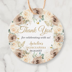 Étiquettes Cadeau Champagne de crème beige Floral Quinceañera Sweet 