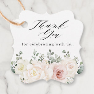 Étiquettes Cadeau Champagne Ivoire Blush rose Floral Merci vert