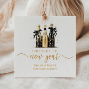 Étiquettes Cadeau Champagne Or Noir Trinque au Réveillon du Nouvel A