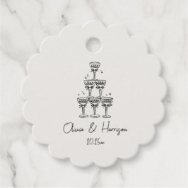 Étiquettes Cadeau Champagne Tower Doodle Custom Name Wedding