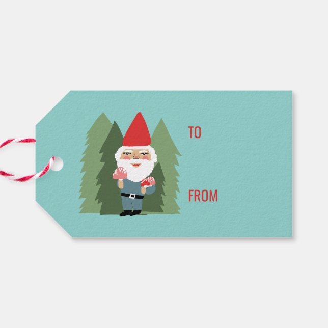 Étiquettes-cadeau Champignons Gnome Père Noël Arbres Elfe de Noël (Dos Horizontal)