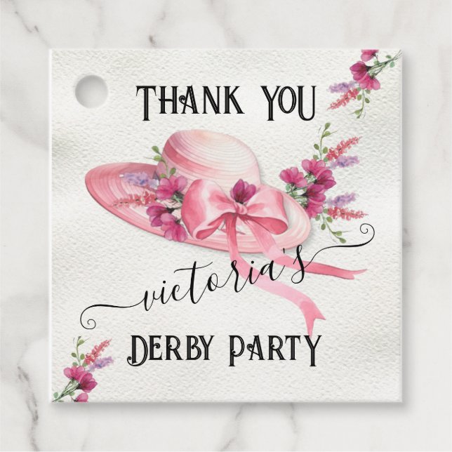 Étiquettes Cadeau Chapeau floral rose Baby Shower Derby Mariage (Devant)