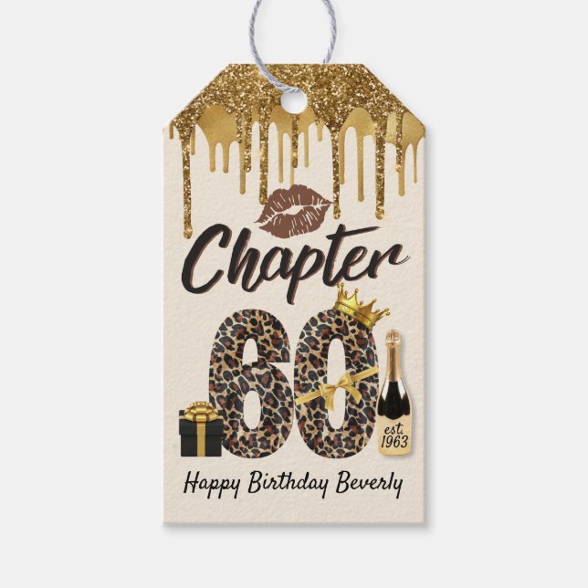 Étiquettes-cadeau Chapitre 60 Empreinte de léopard 70e anniversaire  (Devant)