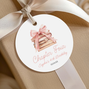 Étiquettes Cadeau Chapitre quatre livres à ruban rose Fête d'anniver