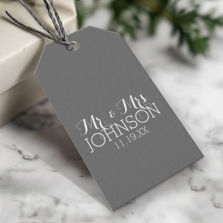Étiquettes-cadeau Charbon de couleur solide - Mr & Mrs Wedding Favor