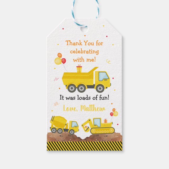 Étiquettes-cadeau Charges De Camion De Construction De Merci Anniver (Devant)