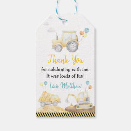 Étiquettes-cadeau Charges De Camion De Construction De Merci Anniver