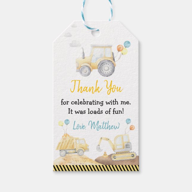 Étiquettes-cadeau Charges De Camion De Construction De Merci Anniver (Devant)