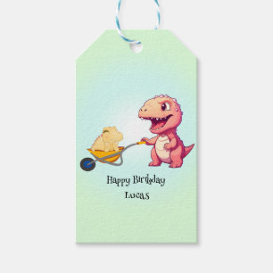 Étiquettes-cadeau Chariot de paille de dinosaure drôle fête d'annive