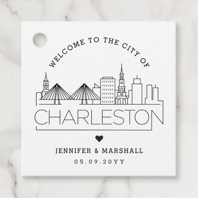 Étiquettes Cadeau Charleston Skyline | Accueil mariage (Devant)