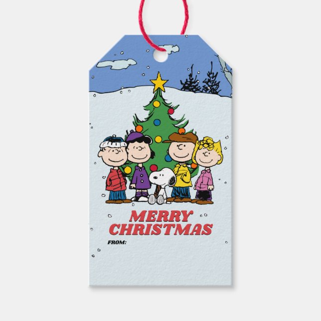 Étiquettes-cadeau Charlie Brown et amis Noël (Devant)