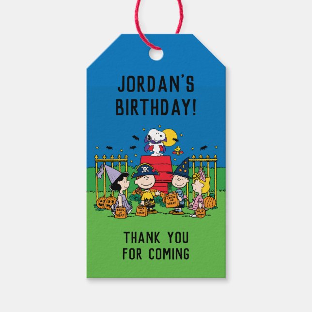 Étiquettes-cadeau Charlie Brown Halloween Fête d'anniversaire Favori (Devant)