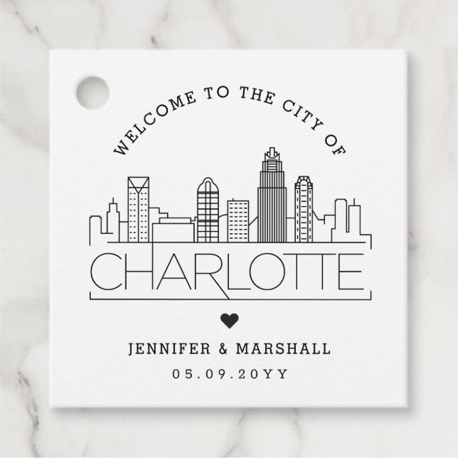 Étiquettes Cadeau Charlotte Skyline | Accueil mariage (Devant)