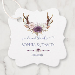 Étiquettes Cadeau Charm Lavender Rose Fleurs Blanches Antlers Mariag