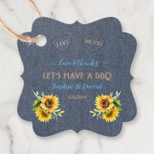 Étiquettes Cadeau Charme Fleurs de soleil Vieux Denim Bleu Occident 