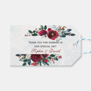 Étiquettes-cadeau Charme Hiver Bourgogne Floral Pine Frame Mariage