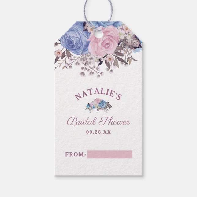 Étiquettes-cadeau Charme parisien Bleu & Rose Bridal Display Douche (Devant)
