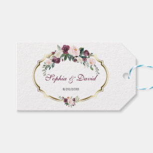 Étiquettes-cadeau Charming or Bourgogne Blush Floral Mariage